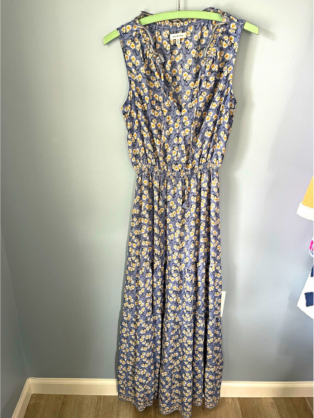 Max Studio Blue Floral V-Neck Jumpsuit Sleeveless Women's XS Regular